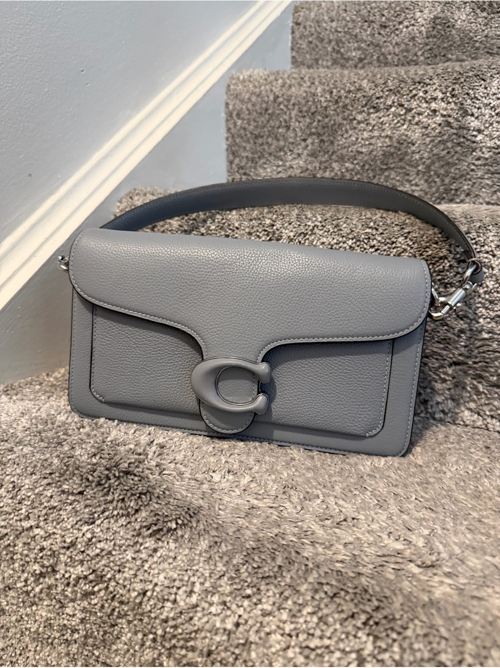 Coach Tabby Shoulder Bag 26 in the Grey Blue colorway.